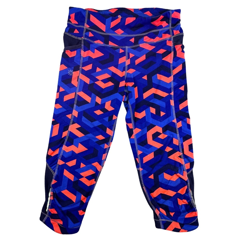 Athleta Be Free Knicker Womens XS Blue Pink Geometric Print Crop Leggings